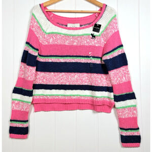 Abercrombie & Fitch Striped Knit Sweater Girls XL Lightweight Pink Blue Preppy